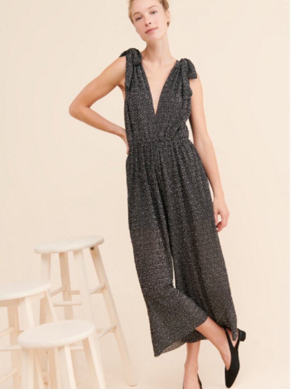 Anthropologie Sabina Musayev Jagger Jumpsuit, Black/White Dots - Size Small